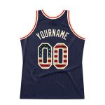 Custom Vintage USA Flag Basketball Jersey Personalized Name Number - Navy Cream Authentic Throwback Team Apparel Personalized