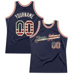 Custom Vintage USA Flag Basketball Jersey Personalized Name Number - Navy Cream Authentic Throwback Team Apparel Personalized