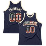 Personalized Vintage USA Flag Basketball Jersey - Navy Cream Authentic Throwback Personalized Navy Vintage USA Flag-Cream