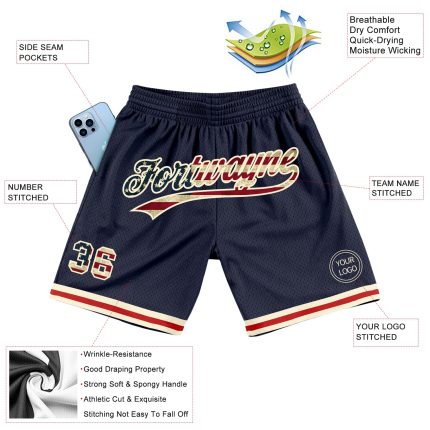 Custom Personalized Navy Vintage USA Flag Basketball Shorts with Name and Number - Authentic Throwback Style Personalized
