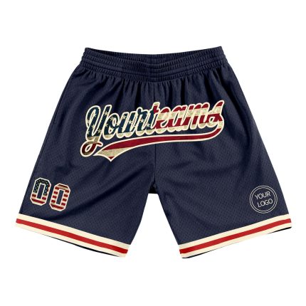 Custom Personalized Navy Vintage USA Flag Basketball Shorts with Name and Number - Authentic Throwback Style Personalized