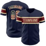 Custom Name and Number Vintage USA Flag Baseball Jersey - Personalized Navy Cream-Crimson Team Apparel Personalized Navy