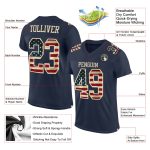 Personalized Vintage USA Flag Football Jersey - Cream Mesh - Navy Color Personalized Navy Vintage USA Flag-Cream Mesh Authentic