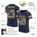 Custom Name and Number Personalized Vintage USA Flag Football Jersey - Navy Cream Mesh Authentic Team Jersey Personalized