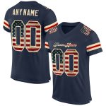 Custom Name and Number Personalized Vintage USA Flag Football Jersey - Navy Cream Mesh Authentic Team Jersey Personalized