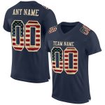 Personalized Vintage USA Flag Football Jersey - Cream Mesh - Navy Color Personalized Navy Vintage USA Flag-Cream Mesh Authentic
