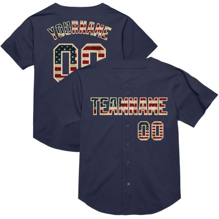Personalized Vintage USA Flag Baseball Jersey in Navy and Cream Mesh - Authentic Throwback Design Personalized Navy Vintage