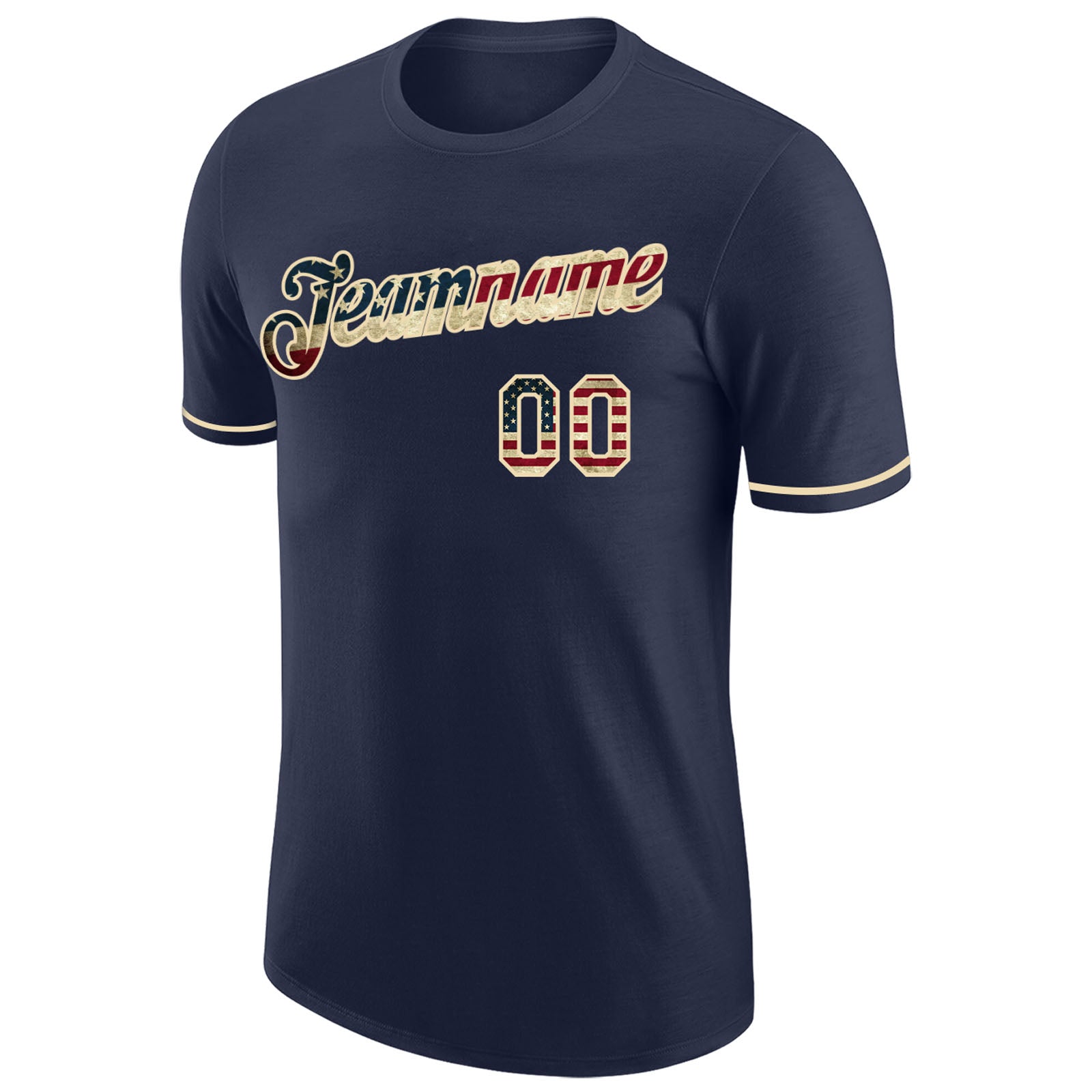 Personalized Navy Vintage USA Flag-Cream Performance T-Shirt Team Custom Name and Number Personalized Vintage USA Flag T-Shirt with Custom Name & Number - Navy Cream Performance Tee Personalized Navy Vintage USA - Image 5