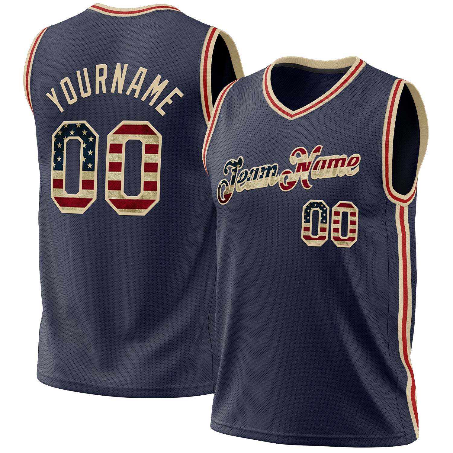 Personalized USA Vintage Basketball Jersey Custom Name Number Navy Cream-Red Authentic Throwback Team Personalized Navy Vintage