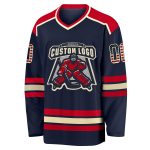 Personalized Vintage USA Flag Hockey Jersey with Custom Name and Number - Navy Cream-Red Team Apparel Personalized Navy Vintage