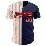 Personalized Vintage USA Flag Baseball Jersey with Custom Name & Number - Cream-Red Pinstripe Authentic Design Personalized