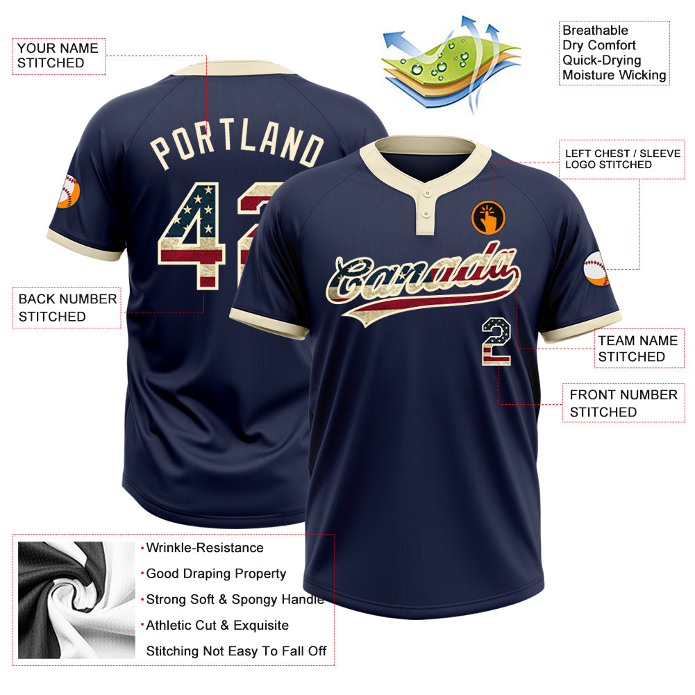 Personalized Navy Vintage USA Flag-Cream Two-Button Unisex Softball Jersey Team Custom Name and Number Custom Name and Number Navy Vintage USA Flag Softball Jersey - Unisex Two-Button Cream Personalized Navy Vintage USA Flag-Cream - Image 3