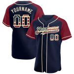 Custom Name and Number Vintage USA Flag Baseball Jersey - Personalized Navy Crimson-Cream Raglan Sleeves Personalized Navy