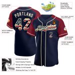 Custom Name and Number Vintage USA Flag Baseball Jersey - Personalized Navy Crimson-Cream Raglan Sleeves Personalized Navy
