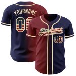Custom Name and Number Vintage USA Flag Baseball Jersey - Personalized Navy Maroon Cream Fashion Team Apparel Personalized