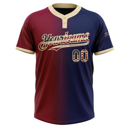 Custom Name Number Vintage USA Flag Jersey Unisex Softball Maroon-City Cream Gradient Two-Button Fashion Team Personalized