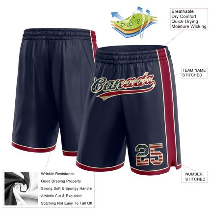 Custom Name Number Vintage USA Flag Basketball Shorts Maroon Cream Authentic Personalized Navy Team Personalized Navy Vintage