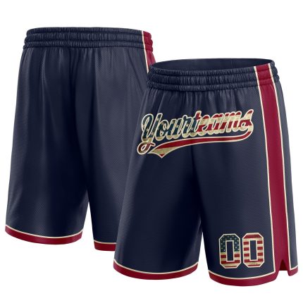 Custom Name Number Vintage USA Flag Basketball Shorts Maroon Cream Authentic Personalized Navy Team Personalized Navy Vintage