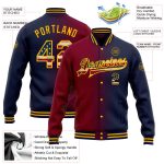 Custom Name and Number Vintage USA Flag Bomber Jacket Maroon-Gold Varsity Letterman Full-Snap Fashion Attire Personalized