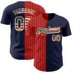 Personalized Vintage USA Flag Baseball Jersey with Custom Name & Number, Navy Red-Cream Pinstripe Team Apparel Personalized