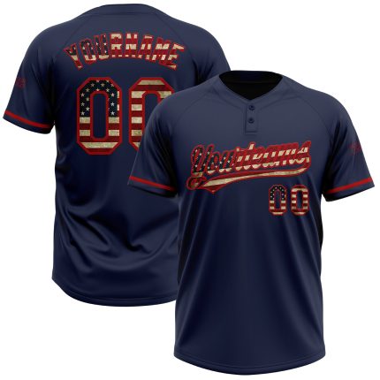 Custom Navy Vintage USA Flag Softball Jersey with Name & Number - Red Two-Button Unisex Apparel Personalized Navy Vintage