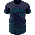 Custom Name and Number Personalized Vintage USA Flag Baseball Jersey - Navy Teal Leopard Print 3D Design Personalized Navy