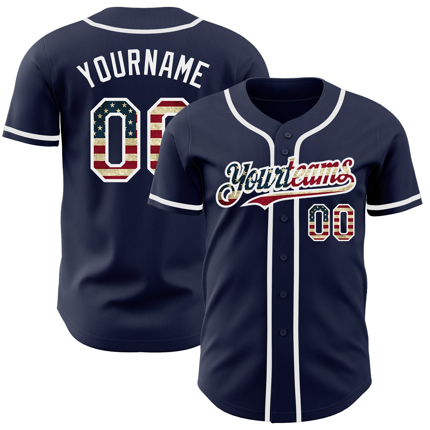 Custom Name and Number Vintage USA Flag Baseball Jersey - Personalized Navy Authentic Team Wear Personalized Navy Vintage