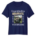 Custom Name and Number Navy White 3D Graduation T-Shirt - Team Performance Shirt Personalized Navy White 3D Graduation Performance
