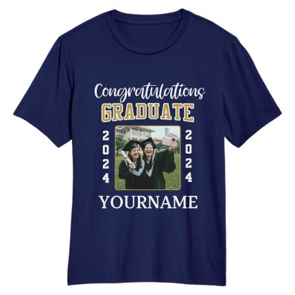 Custom Name and Number Navy White 3D Graduation T-Shirt - Team Performance Shirt Personalized Navy White 3D Graduation Performance