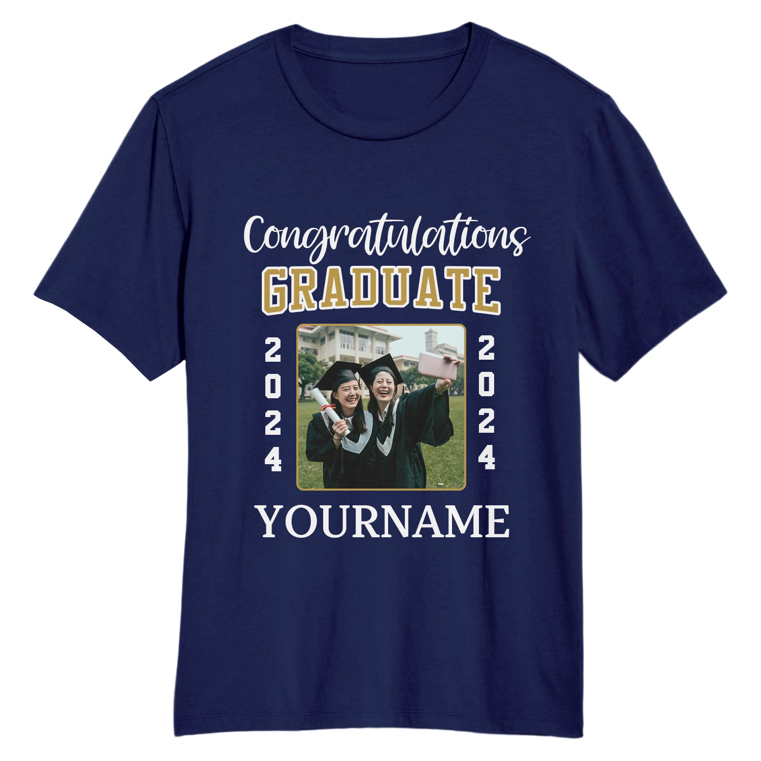 Custom Name and Number Navy White 3D Graduation T-Shirt - Team Performance Shirt Personalized Navy White 3D Graduation Performance