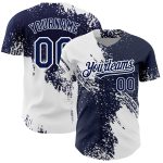 Custom Name and Number Authentic Baseball Jersey - Personalized Navy White 3D Abstract Brush Stroke Design Personalized Navy