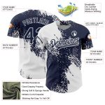 Custom Name and Number Authentic Baseball Jersey - Personalized Navy White 3D Abstract Brush Stroke Design Personalized Navy