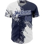 Custom Name and Number Authentic Baseball Jersey - Personalized Navy White 3D Abstract Brush Stroke Design Personalized Navy