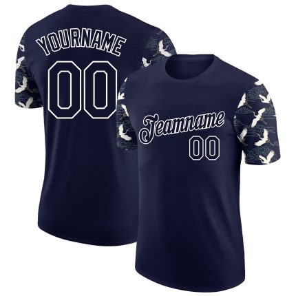 Custom Name and Number Personaized 3D Pattern Crane T-Shirt Navy White Performance Shirt for Team Personalized Navy White