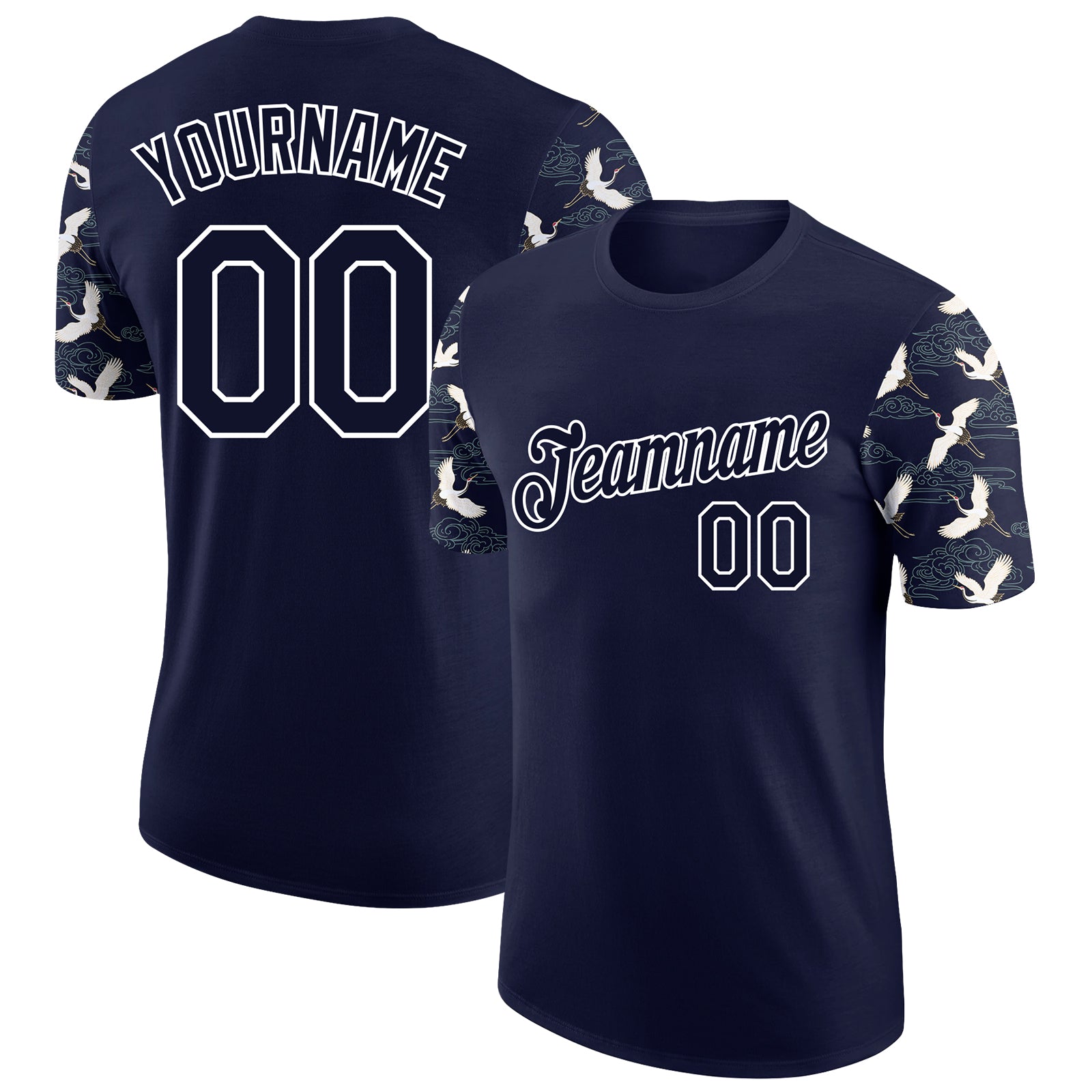 Custom Name and Number Personaized 3D Pattern Crane T-Shirt Navy White Performance Shirt for Team Personalized Navy White