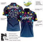 Autism Awareness 3D Puzzle Pieces Performance Golf Polo Shirt - Personalized Navy White Team Shirt with Custom Name & Number