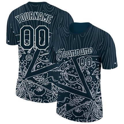 Custom Name and Number Personalized 3D Pattern Performance T-Shirt for Teams - Navy White Pizza Design Personalized Navy
