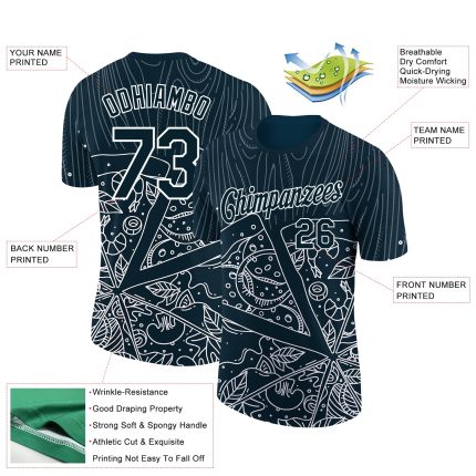 Custom Name and Number Personalized 3D Pattern Performance T-Shirt for Teams - Navy White Pizza Design Personalized Navy