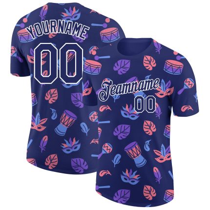 Custom Name and Number Hawaii Summer Party T-Shirt - Personalized Navy White 3D Pattern Design for Performance Personalized