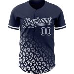 Custom Name Number Personalized Leopard Print Baseball Jersey 3D Pattern Navy White Fade Fashion Team Gear Personalized Navy
