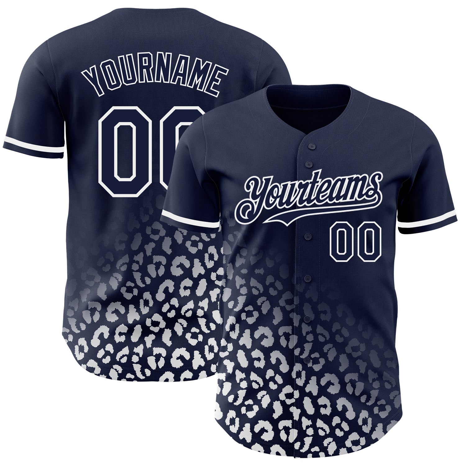 Custom Name Number Personalized Leopard Print Baseball Jersey 3D Pattern Navy White Fade Fashion Team Gear Personalized Navy