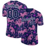 Custom Tiger Performance T-Shirt with Name and Number - Personalized Navy White 3D Pattern Design T-Shirt Personalized Navy