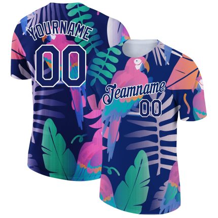 Custom Name Number Hawaii Bird Performance T-Shirt - Personalized Navy White 3D Pattern Design Personalized Navy White 3D