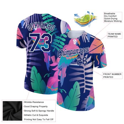 Custom Name Number Hawaii Bird Performance T-Shirt - Personalized Navy White 3D Pattern Design Personalized Navy White 3D