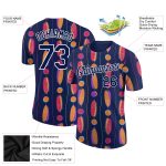 Custom Team Performance T-Shirt with Name & Number - Tropical Leaves 3D Pattern Design in Navy & White Personalized Navy