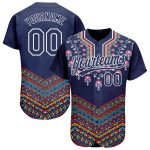 Personalized African Ethnic Style Vintage Floral Baseball Jersey Custom Name Number - Navy White 3D Pattern Design Personalized