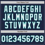 Custom Navy White Aqua Varsity Letterman Jacket - Personalized Bomber with Name and Number Full-Snap Design Personalized