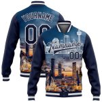 Custom Atlanta Georgia 3D Bomber Varsity Letterman Jacket - Personalized Navy White Team Name & Number Personalized Navy