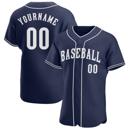 Custom Name and Number Authentic Baseball Jersey - Personalized Navy and White Team Jersey Personalized Navy White Authentic