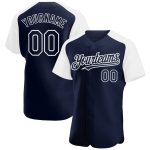 Custom Name and Number Personalized Baseball Jersey - Navy White Authentic Raglan Sleeves Personalized Navy White Authentic